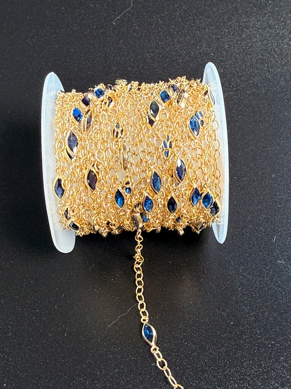14k GF Round Cable Chain 2.3mm with Blue Marquise Zircon 6mm