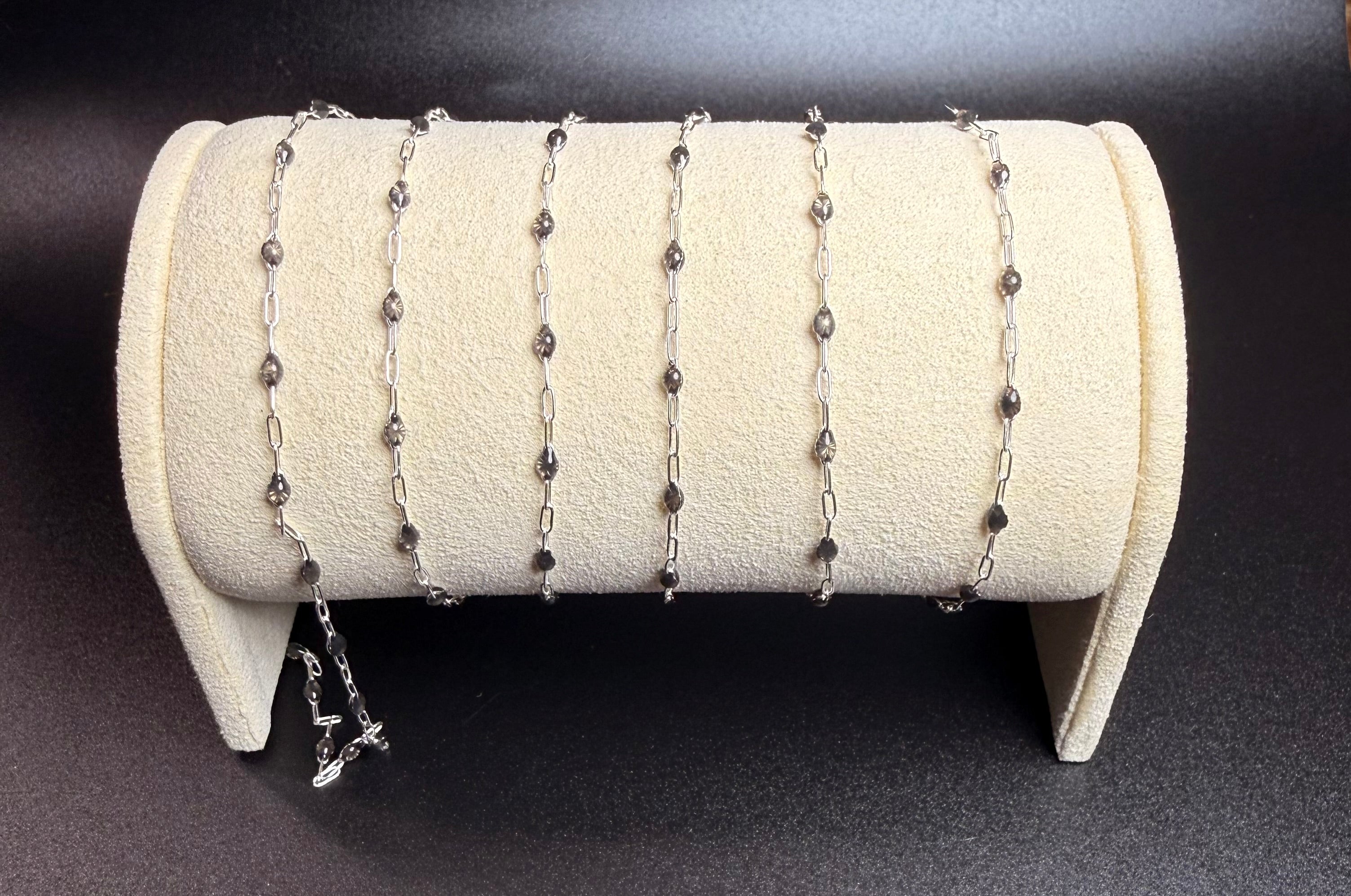 S925 Paperclip Chain with Dark Brown Beaded Enamel