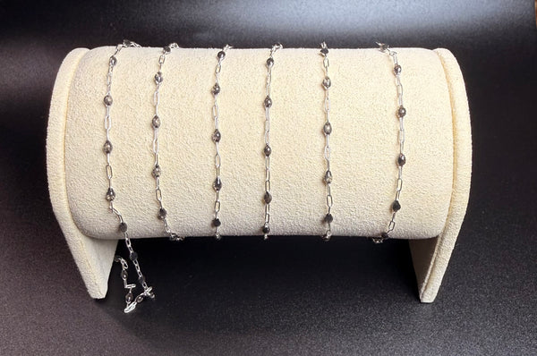 S925 Paperclip Chain with Dark Brown Beaded Enamel