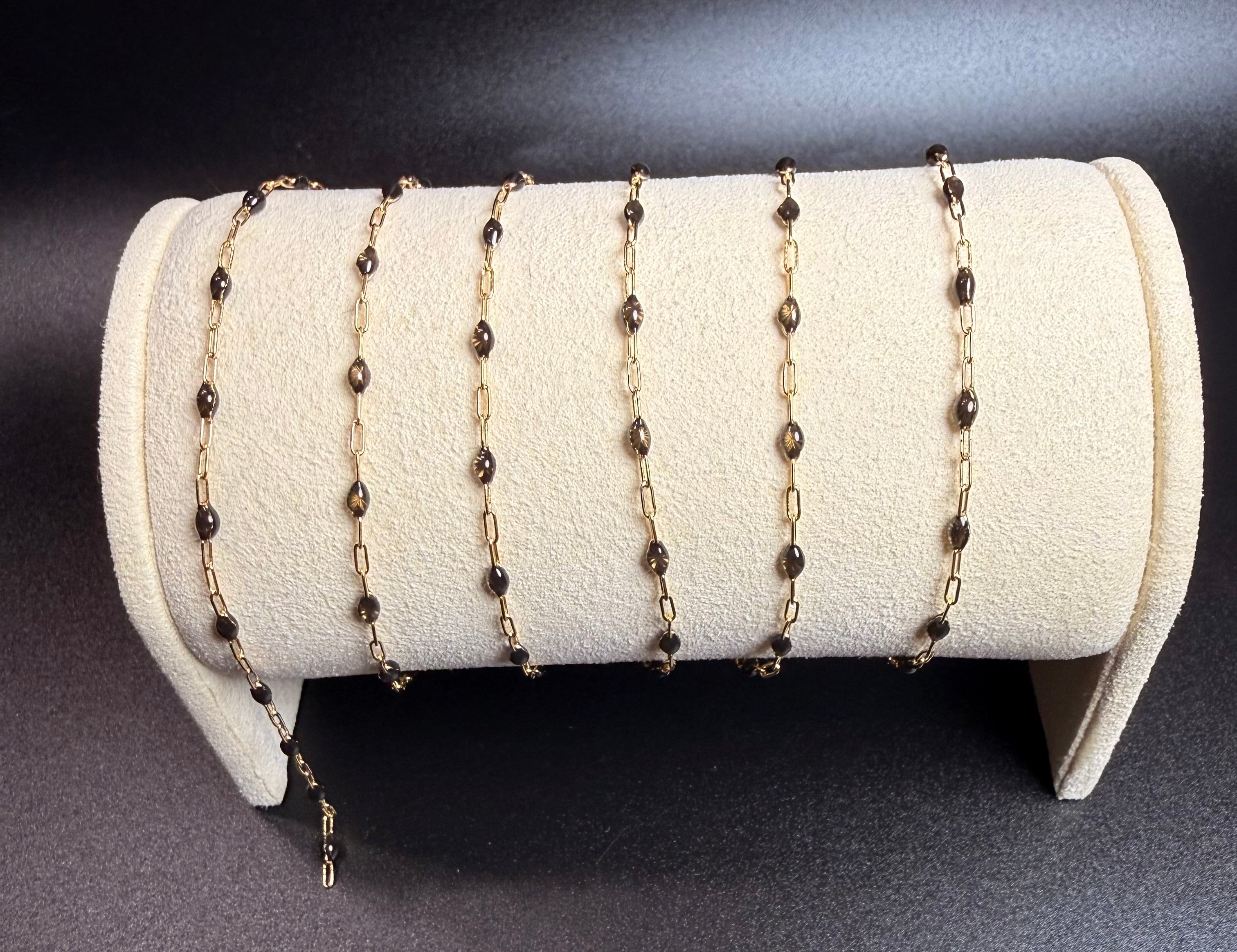 14k GF paperclip chain with Dark Brown Beaded Enamel