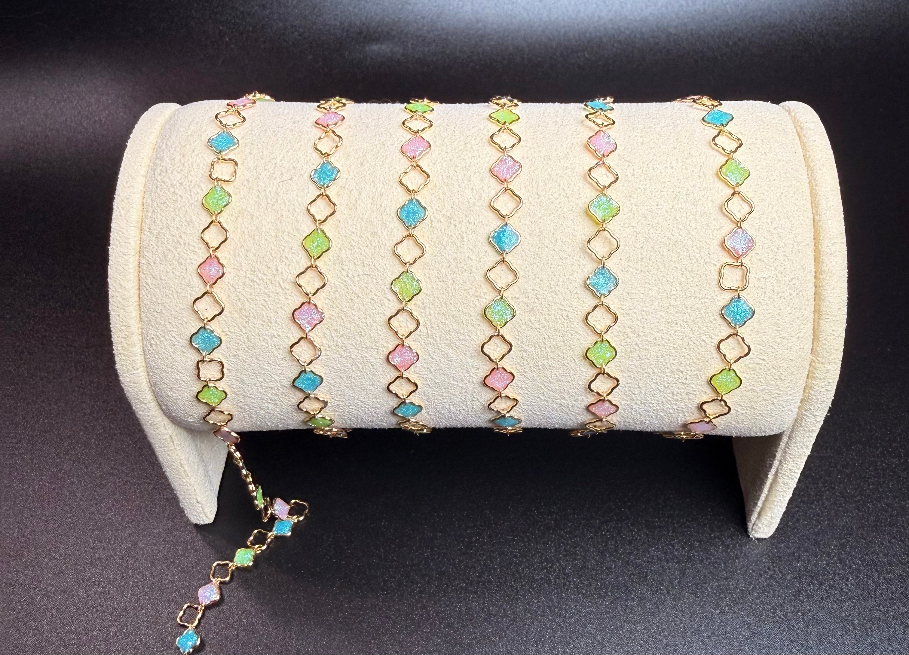 14K Gold Filled Pink/Green/Blue Clover link
