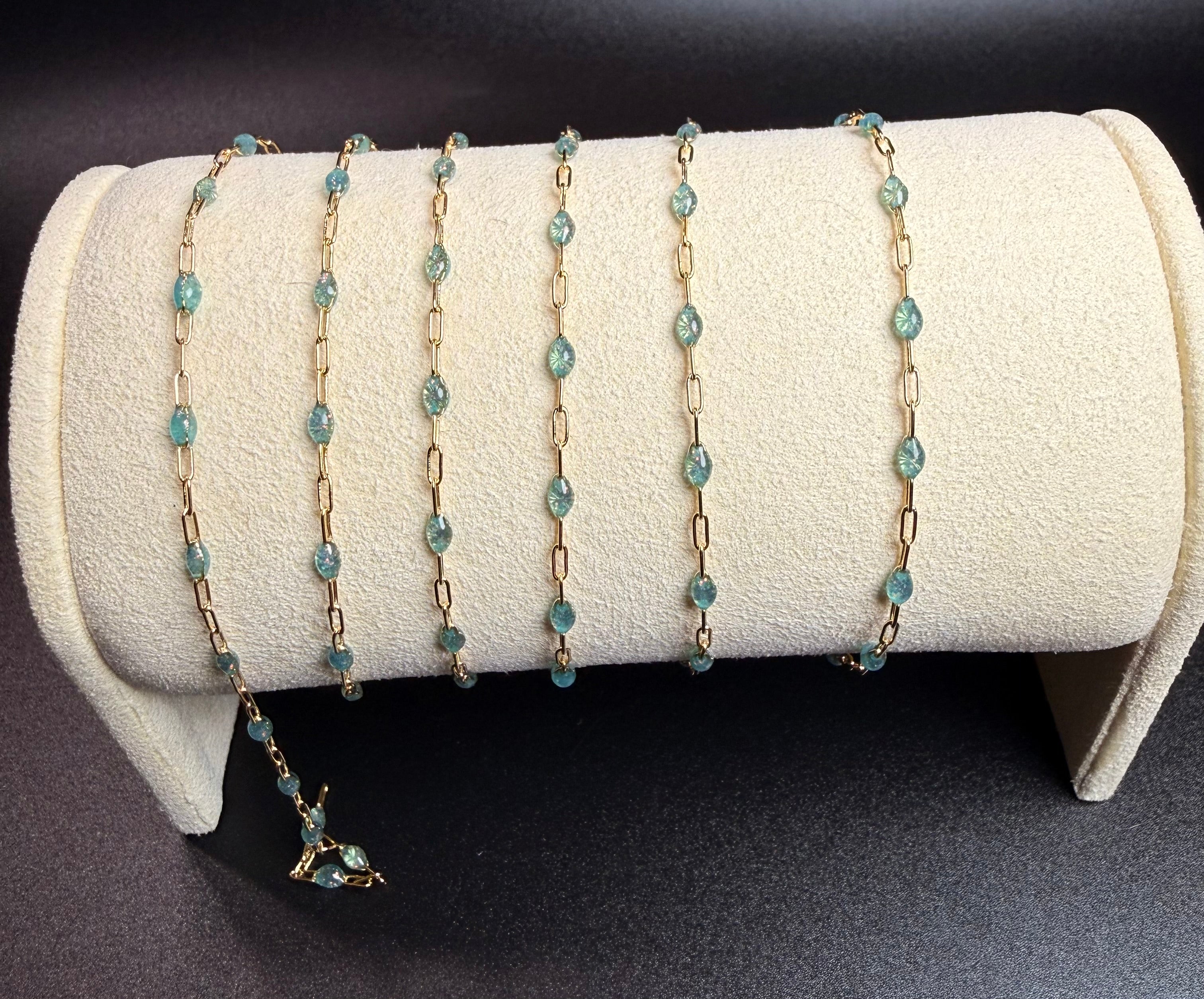 14k Filled   Paperclip Chain with light blue enamel Bead
