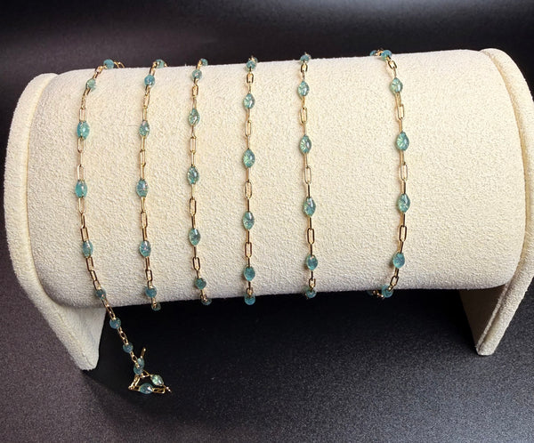 14k Filled   Paperclip Chain with light blue enamel Bead