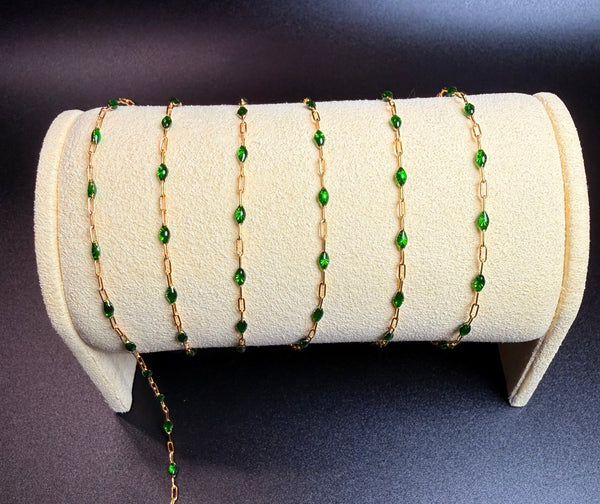 14k GF paperclip chain with Green Enamel Bead