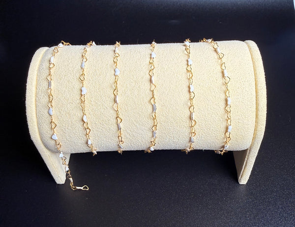 14k GF heart chain with white enamel