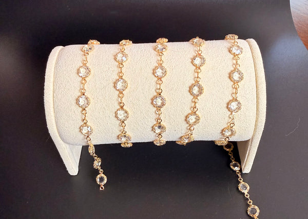 Stainless Steel Chain with Clear Crystals Gold