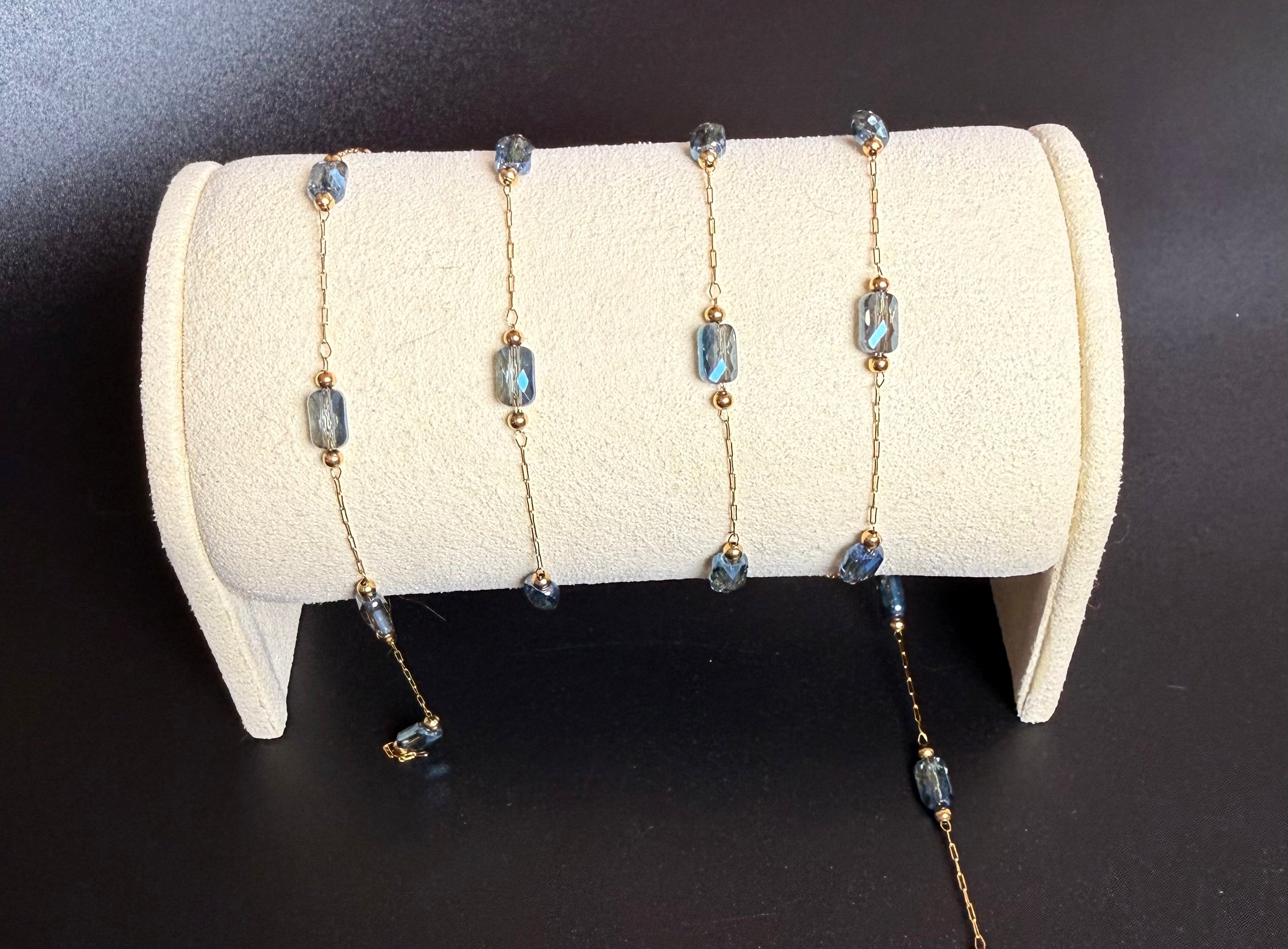 Stainless Steel Rectangle Crystal Bead Sky Blue