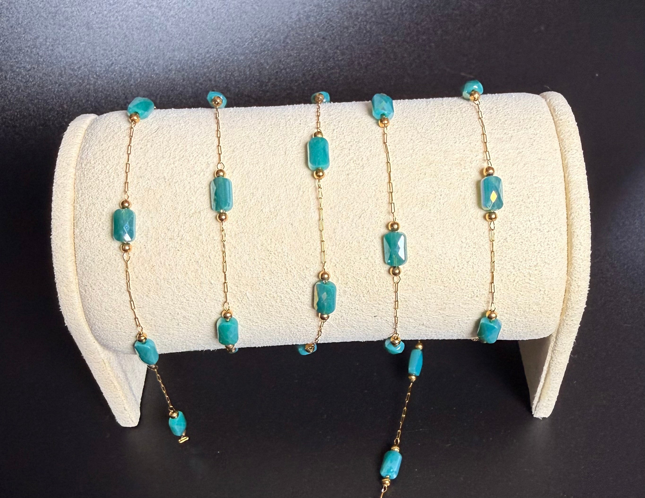 Stainless Steel Rectangle Crystal Teal Green