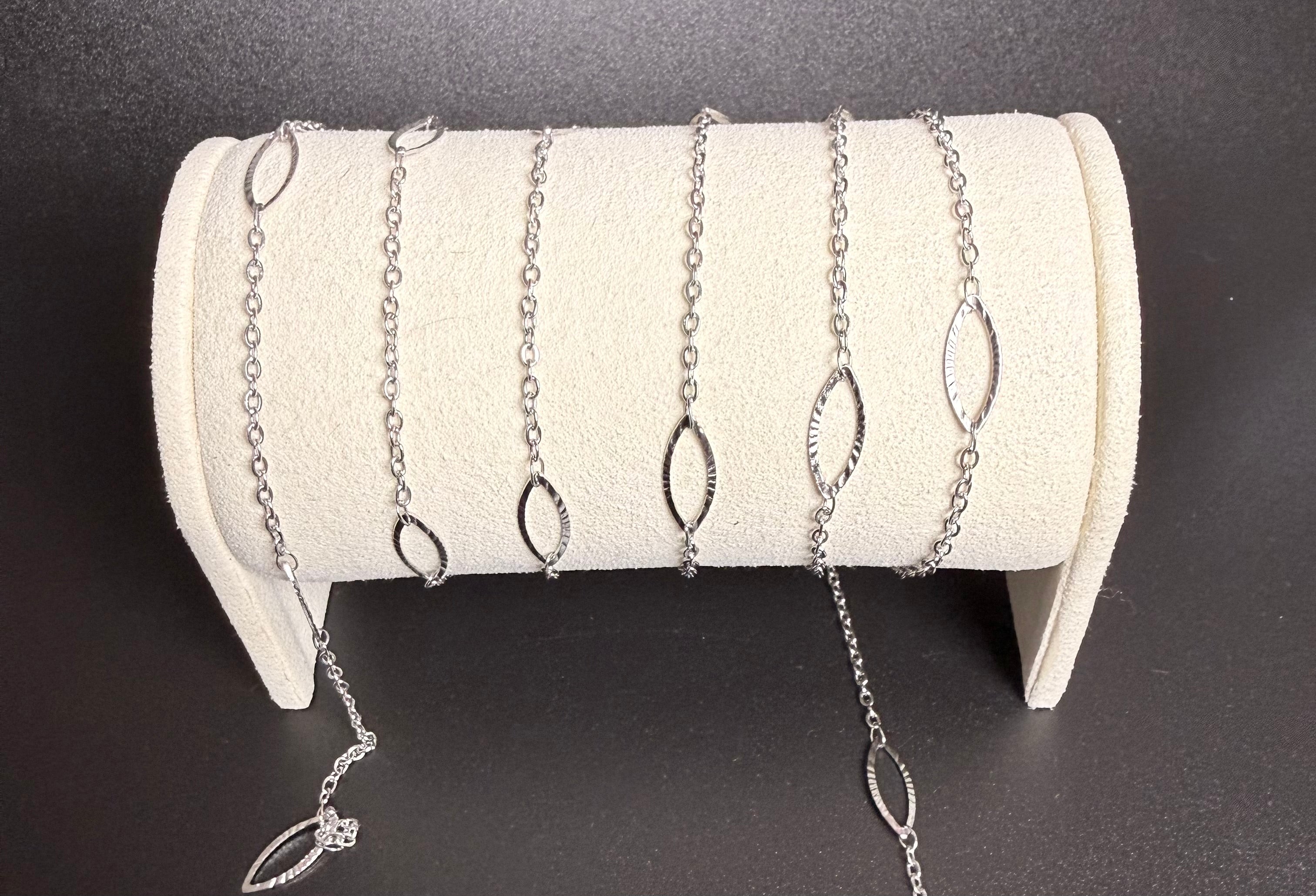 Stainless Steel Cable chain with Elongated Oval shape Silver