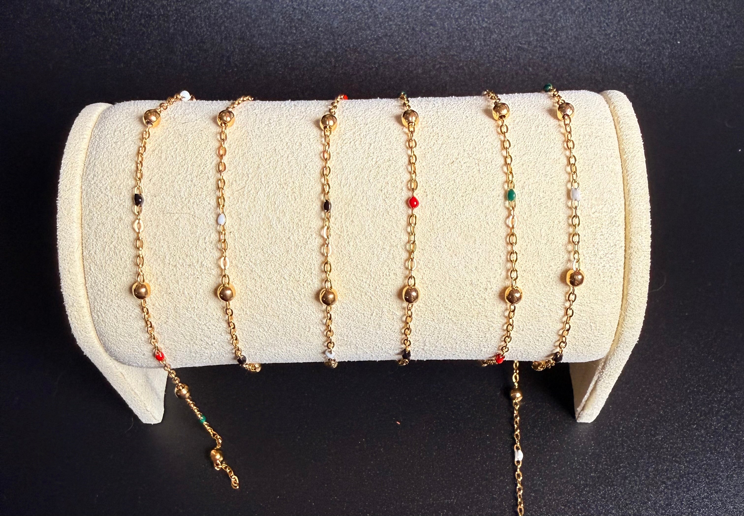 Stainless Steel Multicolored Beaded Chain Gold