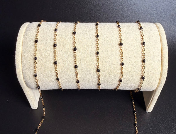 Stainless Steel Gold Cable Chain with Black Beads