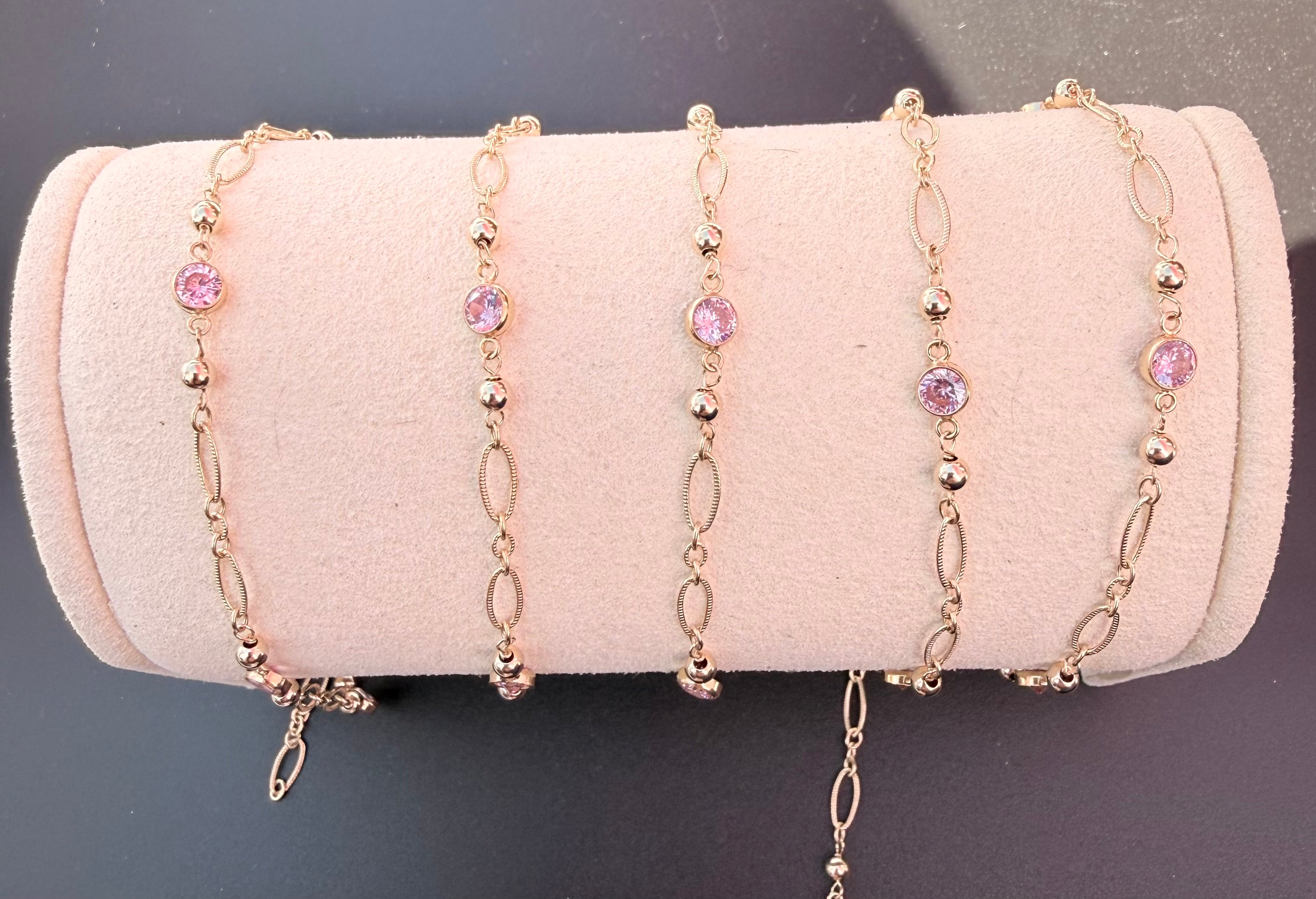 Olivia 14K GF textured oval chain with Blush Pink CZ
